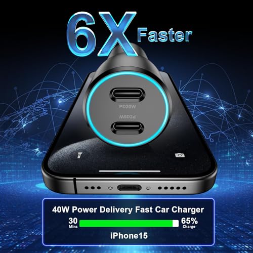 iPhone 14 13 Car Charger Fast Charging, [MFi Certified] 40W Dual USB C Car Charger Fast Charging Cigarette Lighter with 2 Pack USB C to Lightning Cable Compatible for iPhone 14 13 12 11 XS XR X 8 iPad