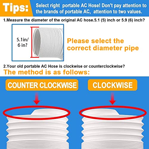 Jin&Bao Air Conditioner Hose, Portable Exhaust Vent Hose with 5.1‘’ (5‘’) Diameter, Clockwise AC Hose Length to 78 Inch, Universal Replacement AC Vent Hose for Many Portable AC