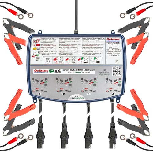 Optimate Lithium 4s 0.8A Quad Bank, TM485, 8-Step 4x12.8V 0.8A Lithium Expert Battery Saving Charger & Maintainer