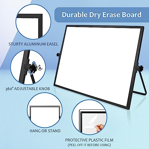 Dry Erase White Board, 16 x12 Inch Magnetic Whiteboard with Stand, Portable Double-Sided White Board Easel with 10 Markers 4 Magnets 1 Eraser, Desktop Dry Erase Board for Work School Memo to Do List