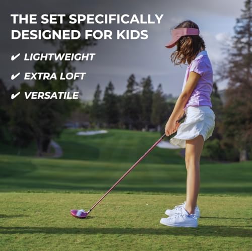 Precise XD-J Junior Golf Clubs Set – Right & Left Hand Options – Kids Golf Clubs for Ages 3-5, 6-8, 9-12 – Lightweight Graphite Shafts, Hybrid Club, Stand Bag – Boys & Girls Golf Set