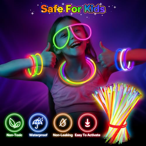 SpringFlower 100 PCS Glow Sticks Bulk Party Favors, 8" Glow in the Dark Party Supplies, Light Sticks for Party Favors Glow Necklaces and Bracelets for Kids or Adults