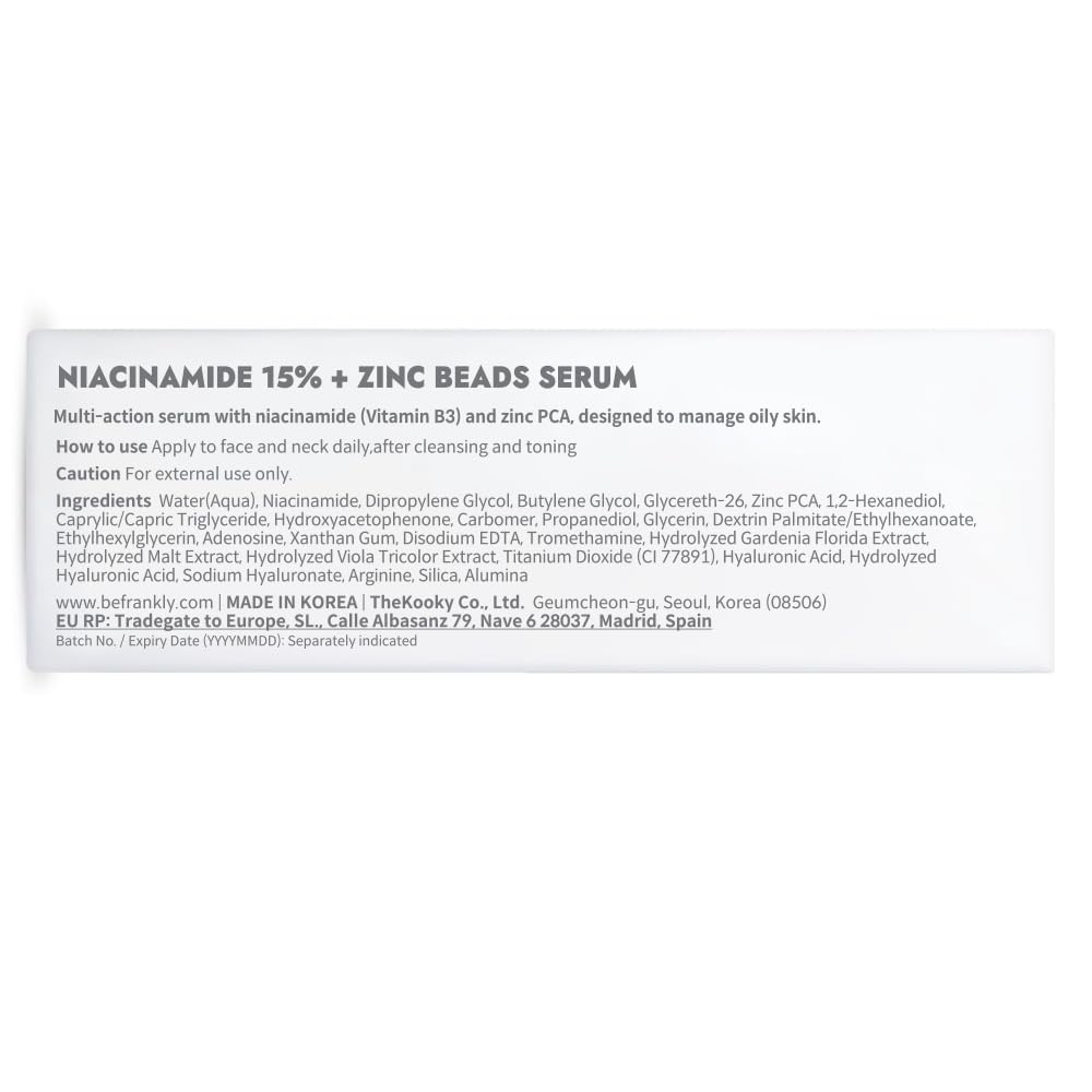 FRANKLY Niacinamide 15% & Zinc Beads Serum: Acne & Dark Spots Care, Oil Control, Even Skin Texture & Glow | Vegan & Cruelty-Free | Non-Comedogenic All skin types Korean Skincare | 1.01 fl.oz