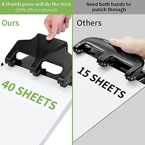 3 Hole Punch Heavy Duty, 40-Sheet Three Hole Punch, AFMAT Heavy Duty Hole Puncher 3 Ring, Large 3 Hole Paper Punch, 50% Reduced Effort 3-Hole Punch, Metal Paper Puncher w/Large Chip Tray