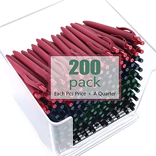 Deegtran 200 Pack Retractable Black Barrel Click Pens, Medium Point, Smooth Ink, 1.0MM