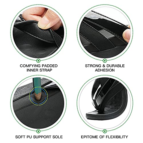 Sounity Ladide Arch Support Open Toe Sandals for House, Summer Dress Flip FLops with Cushion Memory Foam, Comfortable Walking Sandals for Plantar Fasciitis Flat Feet Pain Black Size6