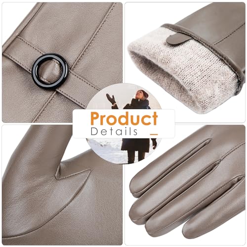Womens Winter Leather Gloves Touchscreen Texting Warm Driving Lambskin Gloves (Beige, S)