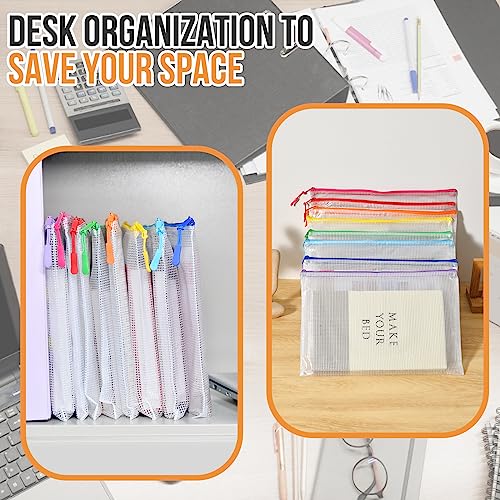 24pcs Mesh Zipper Pouch File Bags Puzzle Storage Bags, A3 17x12 Inches Large Reusable Zipper Pouches for Organizing Classroom Board Game Organization