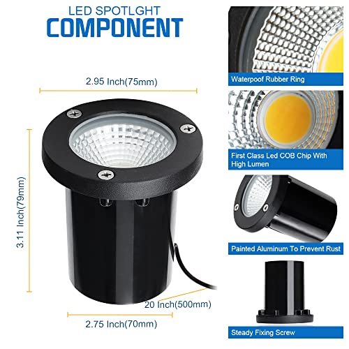 EAGLOD 5W Landscape Well Light,12-24V In-Ground Low Voltage Landscape Lights with Connectors, IP67 Waterproof Landscape Lighting,3000K Paver Lights for Yard, Garden, Patio (2 Pack)