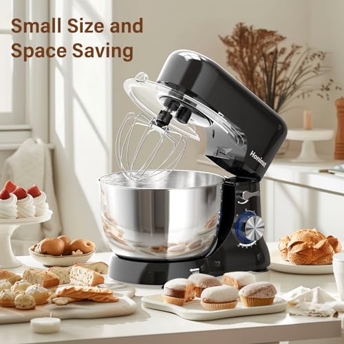 Honinst Stand Mixer，3-In-1 10-Speed 660W 6QT Tilt-Head Food Mixer，Electric Mixer with Bowl, Dough Hook, Whisk and Beater，Kitchen Mixer for Baking, Cake and Most Home Cooks, Beige