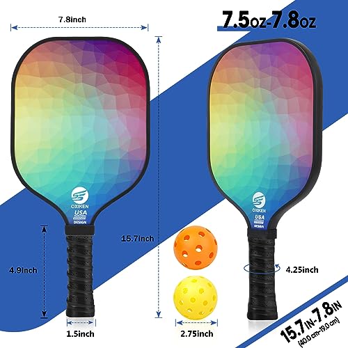 SS OXIKEN Pickleball Paddles Set of 4, USAPA Approved Carbon Fiber Pickle Ball Paddle (CHS), Polypropylene Honeycomb Core, Anti Slip Sweat Absorbing Grip, 4 Replacement Soft Grip, 6 Pickleball, Bag