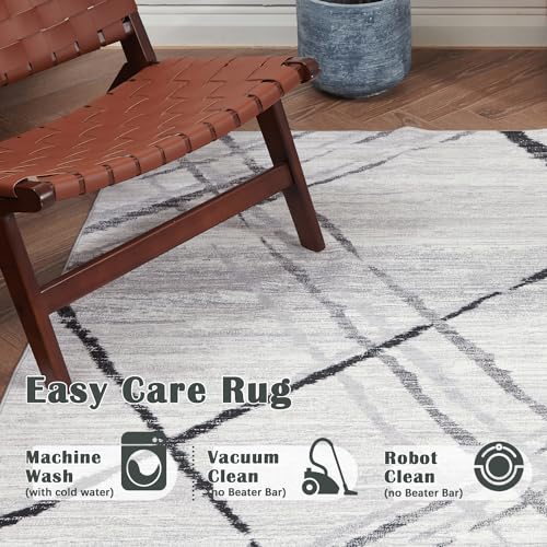 jinchan Area Rug 8x10 Washable Rug Moroccan Rug Blue Grey Foldable Thin Rug Modern Geometric Accent Rug Soft Rug Indoor Non Slip Gray Carpet Kitchen Living Room Bedroom Dining Room