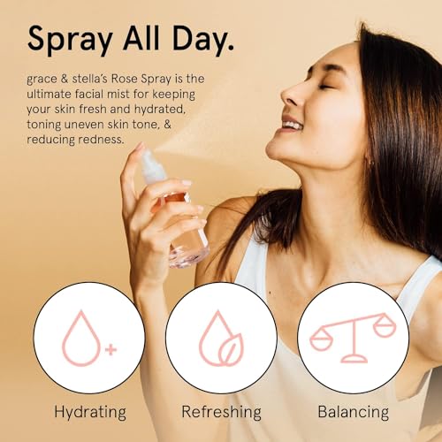 grace & stella Award Winning Rose Water Facial Spray (240ml) - Vegan - Rose Water Spray For Face - Rosewater Spray Toner Rose Hydrosol - Rose Spray Facial Mist - Rosewater Spray Toner Rose Hydrosol