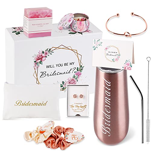 DHQH Bridesmaid Proposal Gifts Box Sets From Bride,Will You Be My Bridesmaid,6 oz Bride Tribe Stainless Steel champagne glasses Bachelorette Party SPA Gifts Bridal Showers