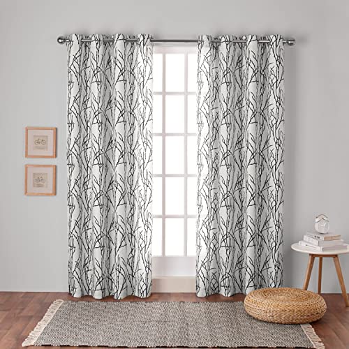 Exclusive Home Branches Linen Blend Grommet Top Curtain Panel Pair, 54"x84", Black