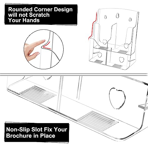 2 Pack Acrylic Brochure Holder 8.5 x 11 in, 2-Tier Brochure Display Stand with Removable Divider for 4 x 9 in Trifold Pamphlets, Clear Flyer Holder for Wall Mount or Countertop