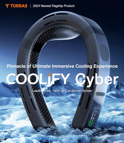 TORRAS [COOLiFY Cyber・2024 Flagship] Neck Air Conditioner, Ultimate Immersive Cooling Portable Neck Fan Rechargeable with 6000mAh, Neck Cooler Neck Fans that Blow Cold Air for gifts