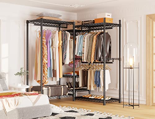 Raybee Clothes Rack Heavy Duty Clothing Racks for Hanging Clothes Adjustable Clothing Rack Portable Clothes Racks for Hanging Clothes Wire Garment Rack Wardrobe Closet Black 13.9" D x 70.6" W x 77" H