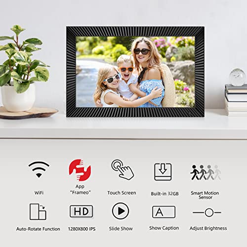 FRAMEO WiFi Digital Photo Frame 10.1 inch with 32GB Internal Storage Smart Digital Photo Frame with IPS Touch Screen 1280x800 Digital Picture Frame Share Photos or Videos Instantly via Frameo APP