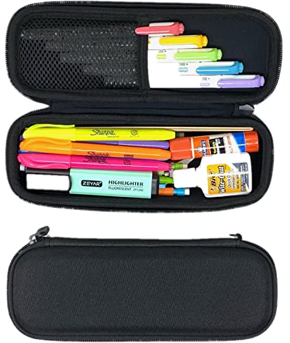 Arber Large Capacity Pencil Pen Case - Simple Zipper Organizer Box - Hard Sided Slim Art Pouch Bag for Colored Markers - Adults Teens Office Supply College (Black)