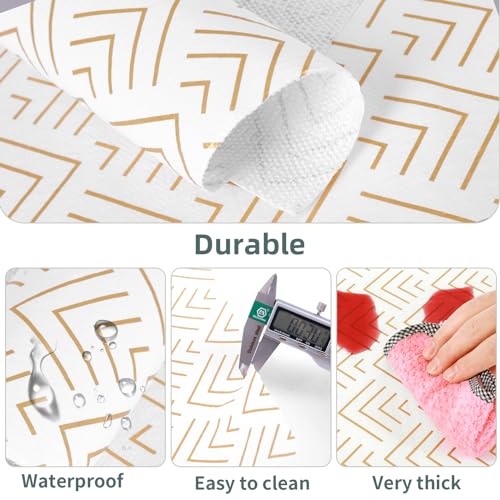 Shelf Liners for Kitchen Cabinets 12in x 20FT, Non Adhesive Cabinet Liner Strong Non-Slip Thickened Gold Green Geometric Drawer Liner, Easy to Clean for Shelf, Cabinet with Knife and Tape Measure