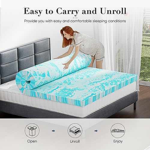 DUMOS 2 Inch Gel Memory Foam Mattress Topper Twin - Cooling, Breathable Blue