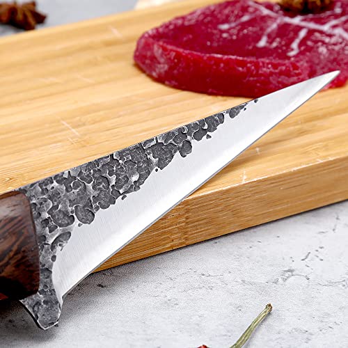 FULLHI 8pcs Butcher Knife Set Hand Forged Chef Knife Boning Knife With Sheath High Carbon Steel Carving Knife Fish Knife Chef Knife Set for Kitchen, Camping, BBQ