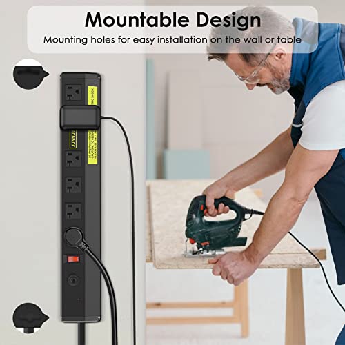 JUNNUJ Heavy Duty Metal Power Strip 20 Amp, High Amp Surge Protector 6 Outlet, 20A Power Strips Workshop Industrial Outlets Wide Spaced 6-20R T-Slot with Circuit Breaker, 12 Gauge Extension Cord 6ft