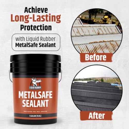 Liquid Rubber MetalSafe Sealant - Metal Roof Waterproof Membrane Coating and Corrosion Protection, Solar Resistant, Indoor and Outdoor Use, Easy to Apply, 1 Gallon, Black
