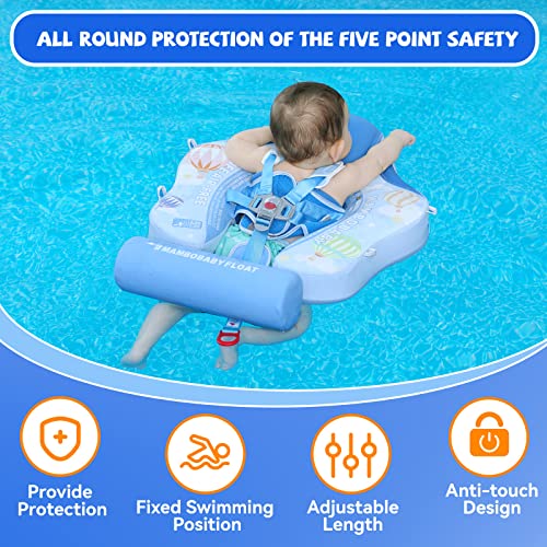 GENTEACO Newest Mambobaby Baby Swim Float with Canopy 3-24 Months Non-Inflatable Infant Floats for Pool Add Tail Avoid Flip Skin-Friendly Material for Toddler Boys Girls(Blue)