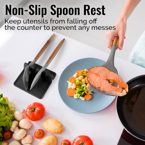 Zulay Silicone Utensil Rest - BPA-Free, Durable Spoon Rest with Drip Pad - Heat-Resistant Spoon Rest for Stove Top - Spoon Rest for Kitchen Counter - Kitchen Gadgets & Kitchen Utensils Holder - 3 Pack