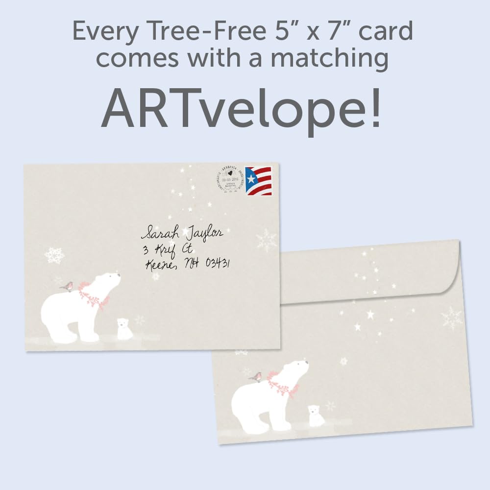 Tree-Free Greetings Holiday Greeting Cards, Polar Bear Merry Christmas, Vintage Brown Recycled Paper, Boxed Note Card Set, 10-Pack (HB93300)