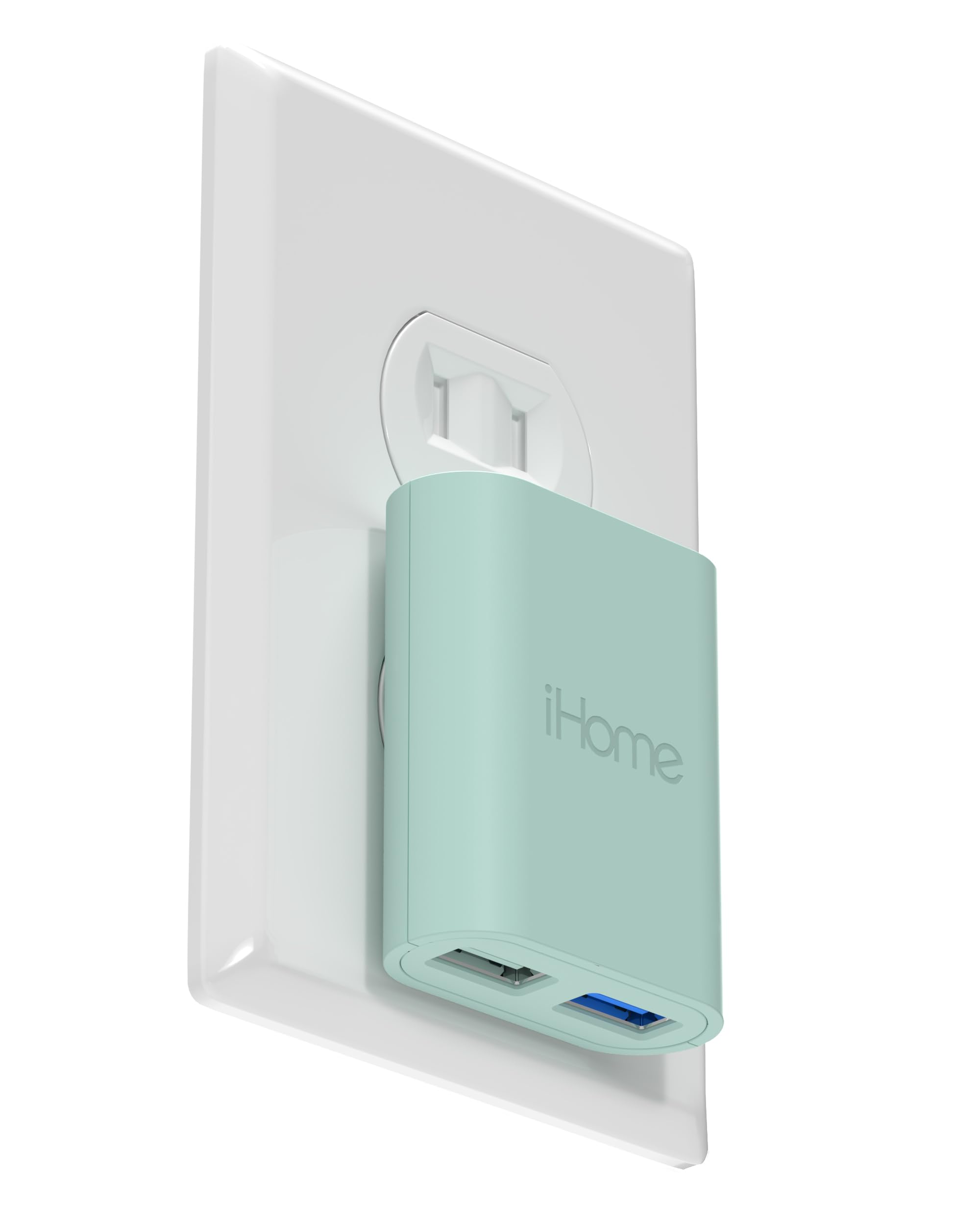 iHome AC Pro 3.4 Amp 2-Port USB Wall Charger, Flat Foldable Plug for iPhone 12/12 Pro/12 Pro Max/ 11/11 Pro/11 Pro Max/Xs,/Xs Max/XR/X/8/Airpods, iPad, Samsung Galaxy Android & More, Pastel Green