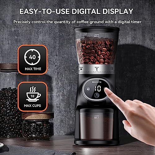 BEEONE Burr Coffee Grinder with Digital Control, Espresso Grinder with 31 Precise Settings for 1-10 Cups, Coffee Been Grinder with Time Display for Home use, Black