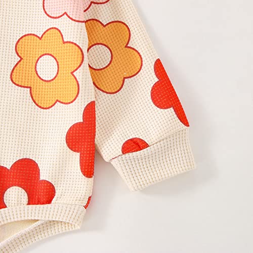 Kayotuas Baby Girl Crewneck Sweatshirt Romper Oversized Long Sleeve Flower Printing Bodysuit Cute Fall Clothes (Daisy Floral,0-6 Months)