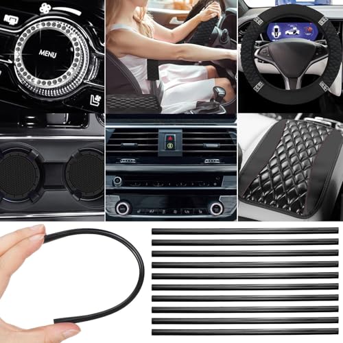 BBTO 43 Pcs Bling Car Accessories Set for Women Front Seats and Rear Bench Polyester Car Seat Protectors Wheel Cover Seat Floor Mats Full Crystal Automotive Interior Decor(Black)