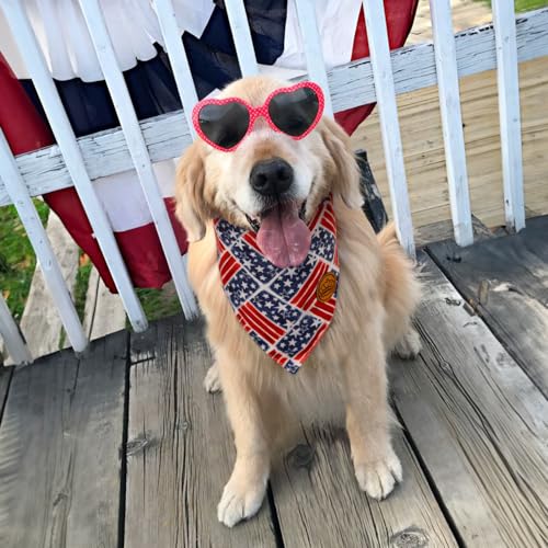 CROWNED BEAUTY 4th of July Patriotic Dog Bandanas Reversible Small 2 Pack, Butterfly Stars Set, Plaid Adjustable Triangle Holiday Scarves for Dogs Pets Boy Girl Pets DB121-S
