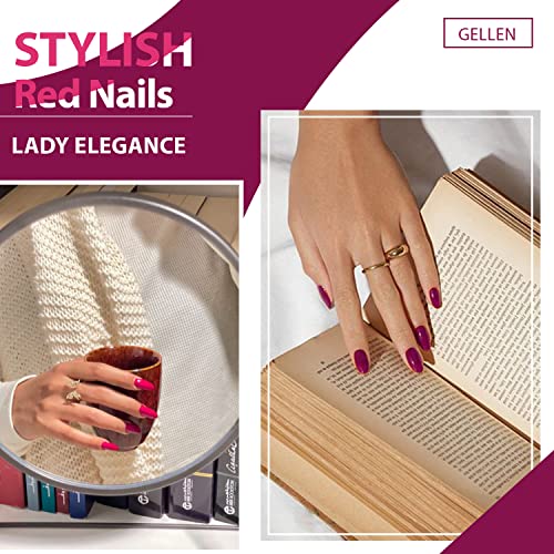 Gellen Gel Nail Polish - Red Burgundy 6PC Gel Polish Set, Hot Pink Purple Nail Polish Gel Manicure Nail Gifts Valentine's Day for Women
