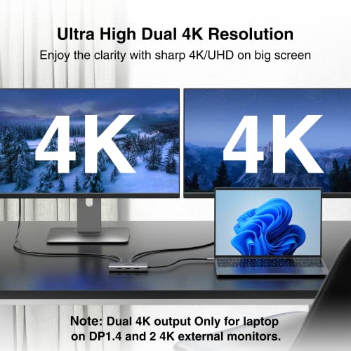 ABIWAZY USB C Docking Station Dual Monitor for HP Dell Lenovo Thinkpad Surface, 8 in 1 Computer Multiple Monitor Hub Adapter to Dual 4K HDMI,DisplayPort,VGA, 00W PD,3 USB for Windows Laptops(Black)