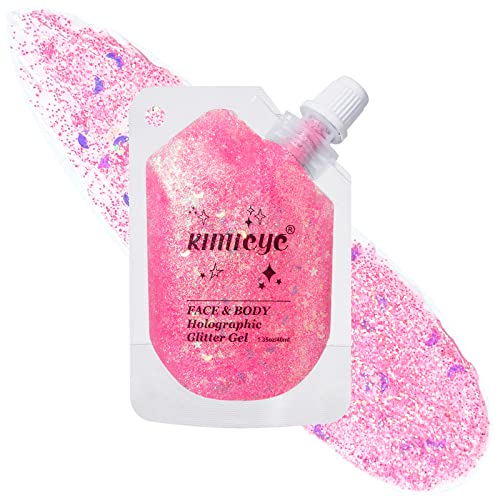 Holographic Face Glitter Gel Body Shimmer Makeup for for Hair, Face, Clavicle, Arm, Nail, Eyeshadow, Long Lasting Waterproof Mermaid Sequins Party Glitter for Rave Festival, 1.35oz (Luminous Orange)