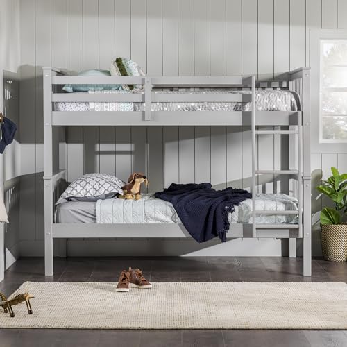 Walker Edison Resende Mission Style Solid Wood Twin over Twin Bunk Bed, Twin over Twin, Grey