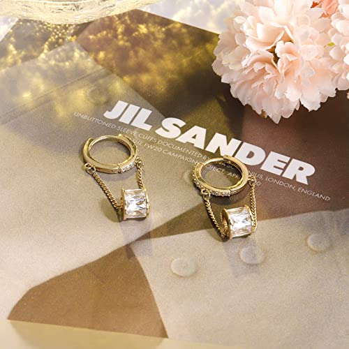 Ritach 925 Sterling Silver Small Huggie Hoop Earrings for Women Trendy 14K Gold Plated Chain Hoop Flower Dangle Drop Earrings