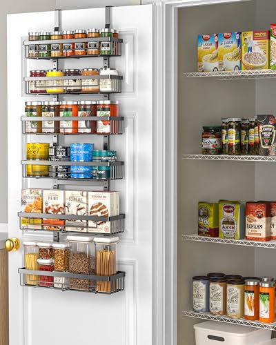 Moforoco 6-Tier Over the Door Pantry Organizers and Storage, Hanging Can Kitchen Basket Organization, Wall Spice Rack Behind Cabinet Door Seasoning Shelves, Back of Home Bathroom Bedroom Door