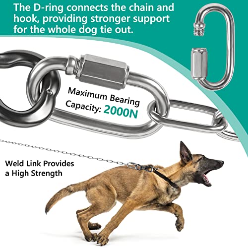 Tresbro Heavy Duty Dog Chains for Outside, 15FT Stainless Steel Tie Out Cable with Swivel Hook for Small Medium Dogs, Metal Chew Proof Pet Runner Chain Leash Lead for Outdoor Camping Hiking Yard, 3MM