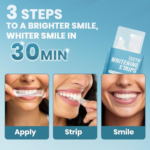 Teeth Whitening Strips for Sensitive White: 28 Pcs Whitener Safe Whitestrip, Enamel Natural Whiten Strip, 30 Minutes Fast-Result Whitened Products for Home Travel Work, 14 Treatments, Mint