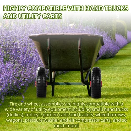 AR-PRO (2-Pack) 2.80/2.50-4" Tire and Wheel Set - 8 Inch Wheelbarrow Tire and Wheel Replacement with 3/4" Bearings and 3" Centered Hub - Extra Adapter kit includes 1/2" Bearings