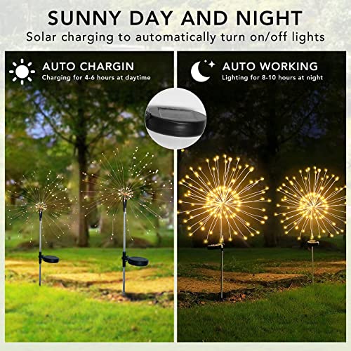 FOOING 6 Pcs Solar Garden Lights Solar Firework Lights, 200 LED Solar Powered String Light 2 Modes Twinkling Solar Lights for Outside, Wedding, Party,Patio (Warm White)