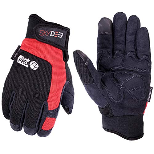 SKYDEER Touch Screen Leather Work Gloves for Men, Impact Protection, Vibration Reduction, Machine Washable Gardening Gloves (SD8820/M)