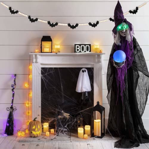 DAZONGE Halloween Decorations Indoor/Outdoor, Wood Halloween Felt Bats Bead Garland Banner for Halloween Decor, Farmhouse Halloween Decorations for Fireplace Mantle Walls