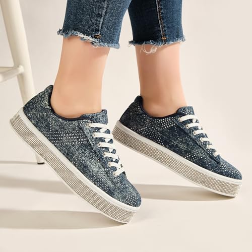 UUBARIS Women's Glitter Tennis Sneakers Floral Dressy Sparkly Sneakers Rhinestone Bling Wedding Bridal Shoes Shiny Sequin Shoes Pink Size 6